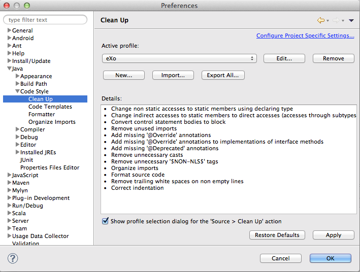 Eclipse Clean Up Settings